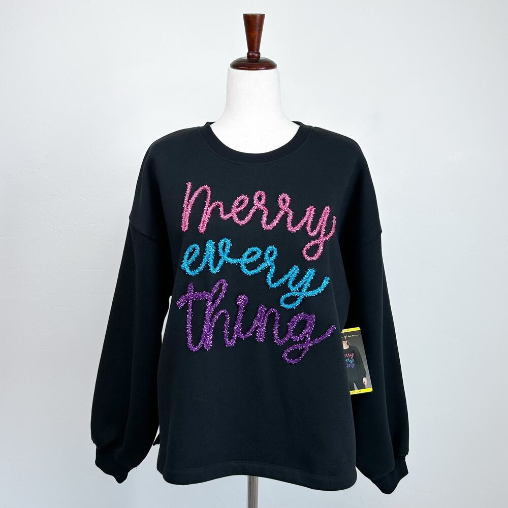 State Of Mine Merry Christmas Holiday Tinsel Crewneck Fleece Sweatshirt NWT